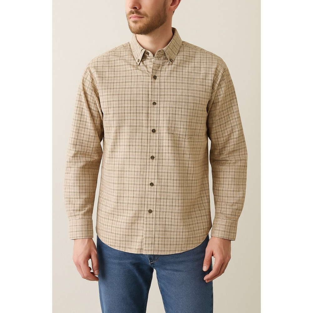 RedHead Brand Co Men's Button Front Plaid‎ Shirt M Brown Beige Long Sleeve